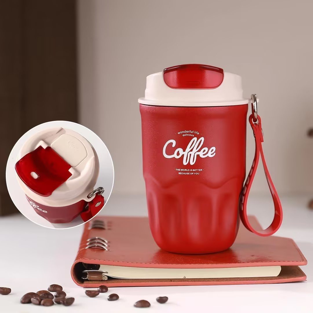 Coffee Vacuum Flask, 1 Count Portable Coffee Cup with Lid & Handle, Stainless Steel Insulated Water Bottle for Home, Office, and Outdoor Use, Insulated Travel Drinkware, Travel Coffee Mugs