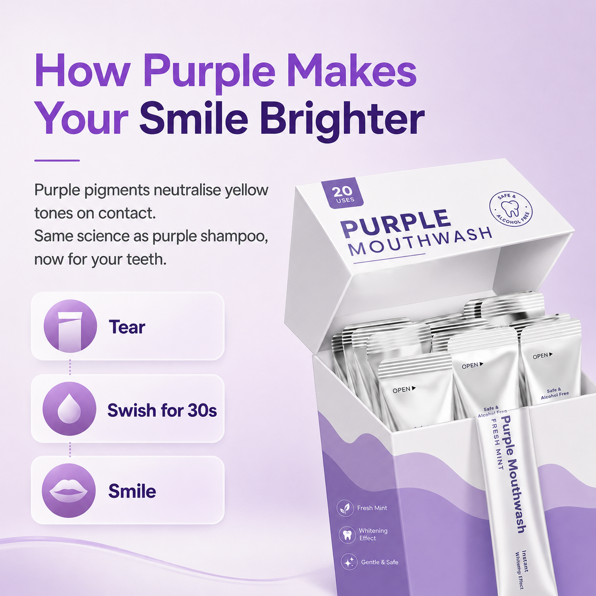 🔥LAST DAY 60% OFF Purple Mouthwash - Sachets 20 Pack