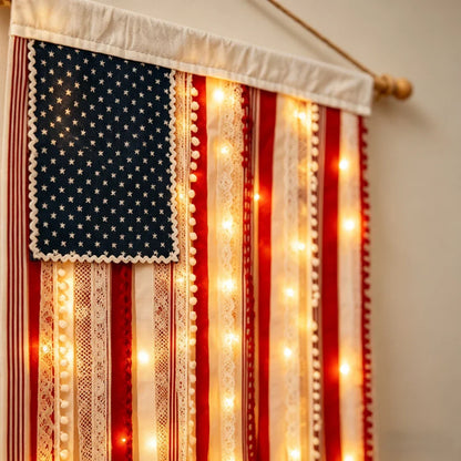 50% OFF🔥4 x 2.3 Ft Lighted Rag American Flag Banner🎆 USA 250th Celebration