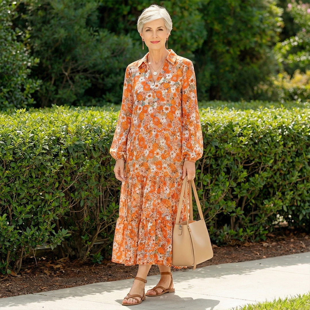 Bohemian Floral Puff Sleeve V-Neck Dress