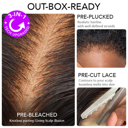 4C Kinky Edges Lace Front Bob Wig Short Kinky Straight Human Hair Wig Pre Bleached Knots