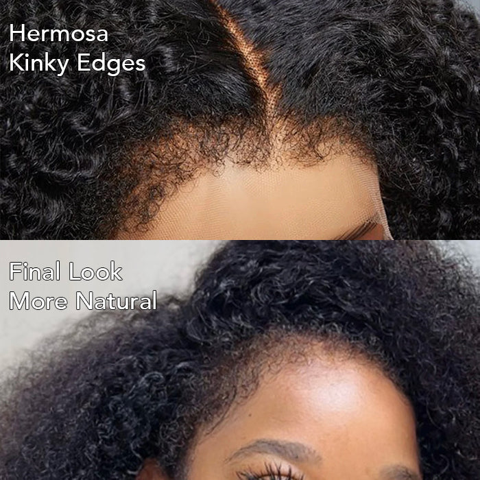 Type 4C Kinky Edges Hairline Glueless Wig Kinky Curly 13x6 Swiss HD Lace Wigs Human Hair