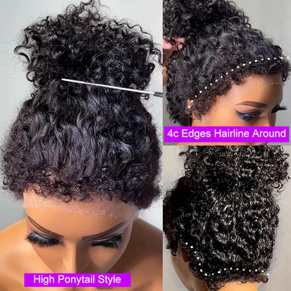 4C Edges Hairline Wig Deep Wave 8x5/13x6 HD Lace Front Wigs Human Hair With Curly Baby Hair Realistic Hairline