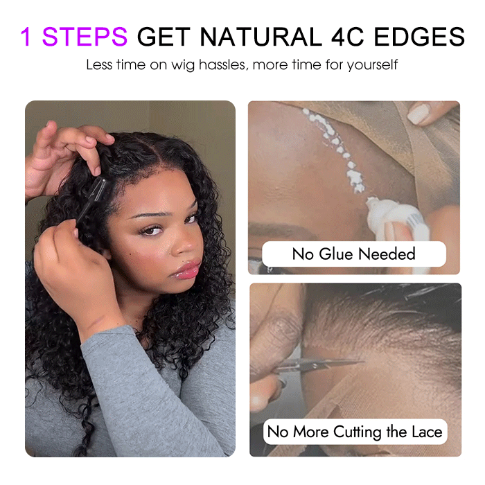4C Edges Hairline Wig Deep Wave 8x5/13x6 HD Lace Front Wigs Human Hair With Curly Baby Hair Realistic Hairline