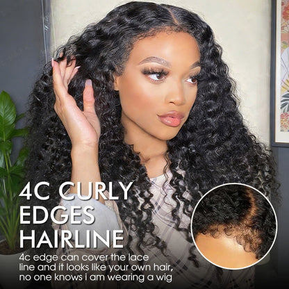 4C Edges Hairline Wig Deep Wave 8x5/13x6 HD Lace Front Wigs Human Hair With Curly Baby Hair Realistic Hairline
