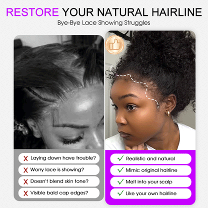 Type 4C Kinky Edges Hairline Glueless Wig Kinky Curly 13x6 Swiss HD Lace Wigs Human Hair