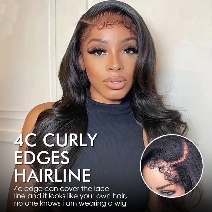 Natural 4C Edges Curly Baby Hair 13X6 HD Lace Front Human Hair Wigs Body Wave Wigs