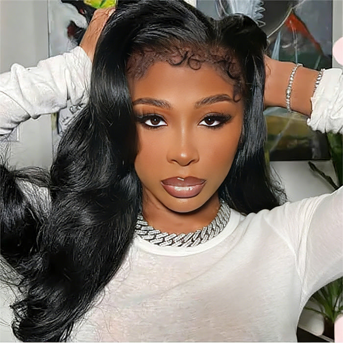 Natural 4C Edges Curly Baby Hair 13X6 HD Lace Front Human Hair Wigs Body Wave Wigs