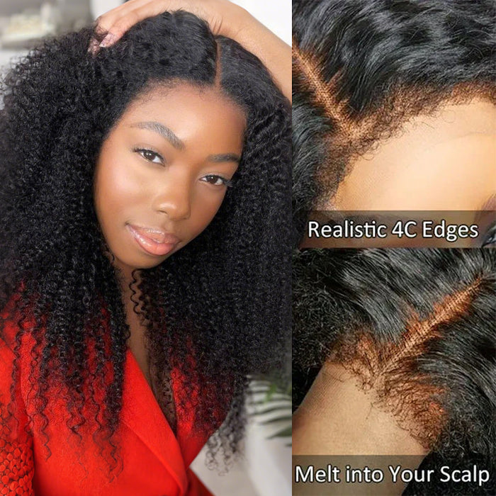 Type 4C Kinky Edges Hairline Glueless Wig Kinky Curly 13x6 Swiss HD Lace Wigs Human Hair