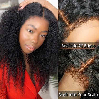 Type 4C Kinky Edges Hairline Glueless Wig Kinky Curly 13x6 Swiss HD Lace Wigs Human Hair