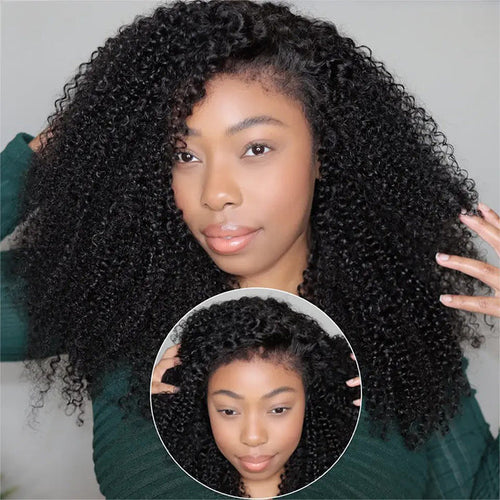 Type 4C Kinky Edges Hairline Glueless Wig Kinky Curly 13x6 Swiss HD Lace Wigs Human Hair