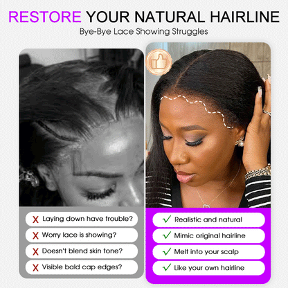 4C Kinky Edges Lace Front Bob Wig Short Kinky Straight Human Hair Wig Pre Bleached Knots