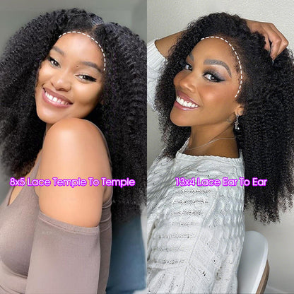Type 4C Kinky Edges Hairline Glueless Wig Kinky Curly 13x6 Swiss HD Lace Wigs Human Hair