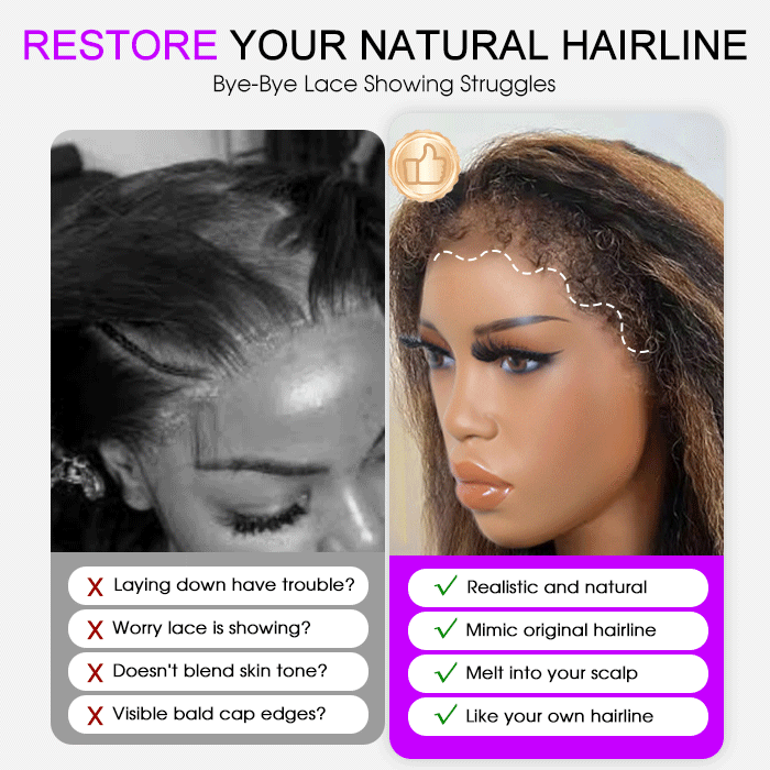 Pull Go Drawstring Wig Brown Highlight Straight Human Hair Glueless Wig with With 4c Curly Edges Hairline 13x4 13x6 Invisible HD Lace Front Wigs