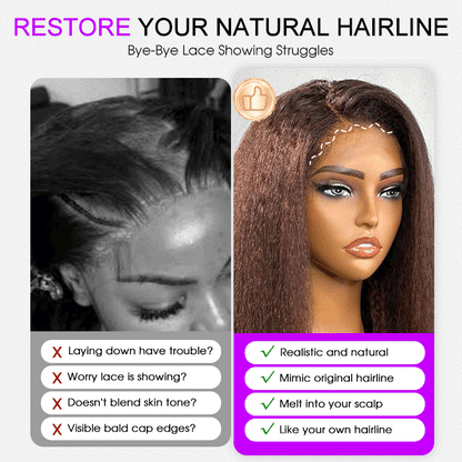 #4 Chocolate Brown 4C Edges Hairline Kinky Straight Wig Glueless Human Hair Wigs Super Realistic Natural