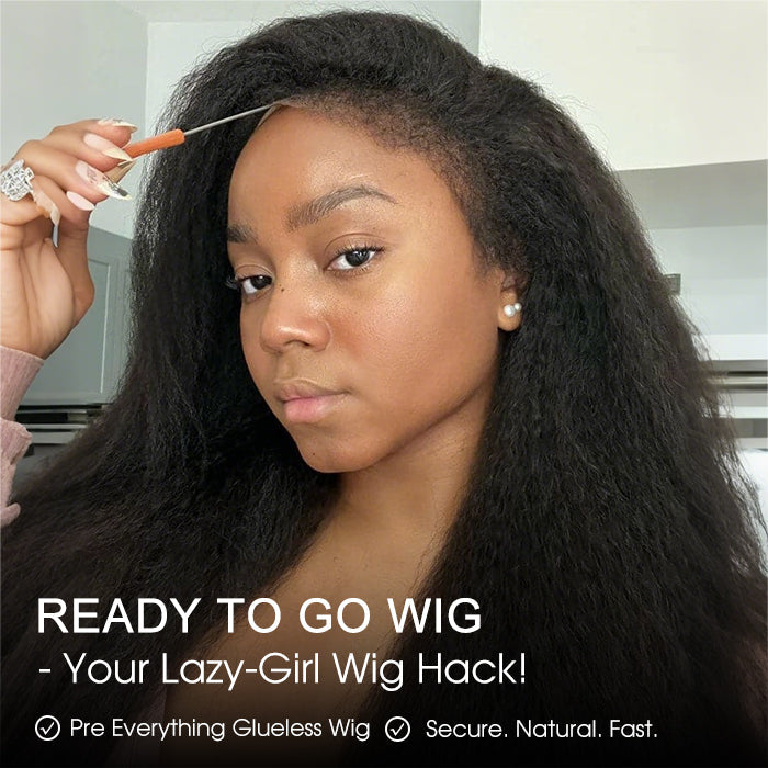 Glueless Kinky Straight Wig with Kinky Edge Hairline Fitted 13x6 360 HD Lace Human Hair Wigs For Women 220% Density