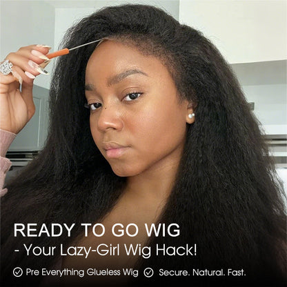 Glueless Kinky Straight Wig with Kinky Edge Hairline Fitted 13x6 360 HD Lace Human Hair Wigs For Women 220% Density