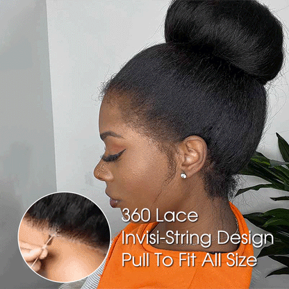 Glueless Kinky Straight Wig with Kinky Edge Hairline Fitted 13x6 360 HD Lace Human Hair Wigs For Women 220% Density