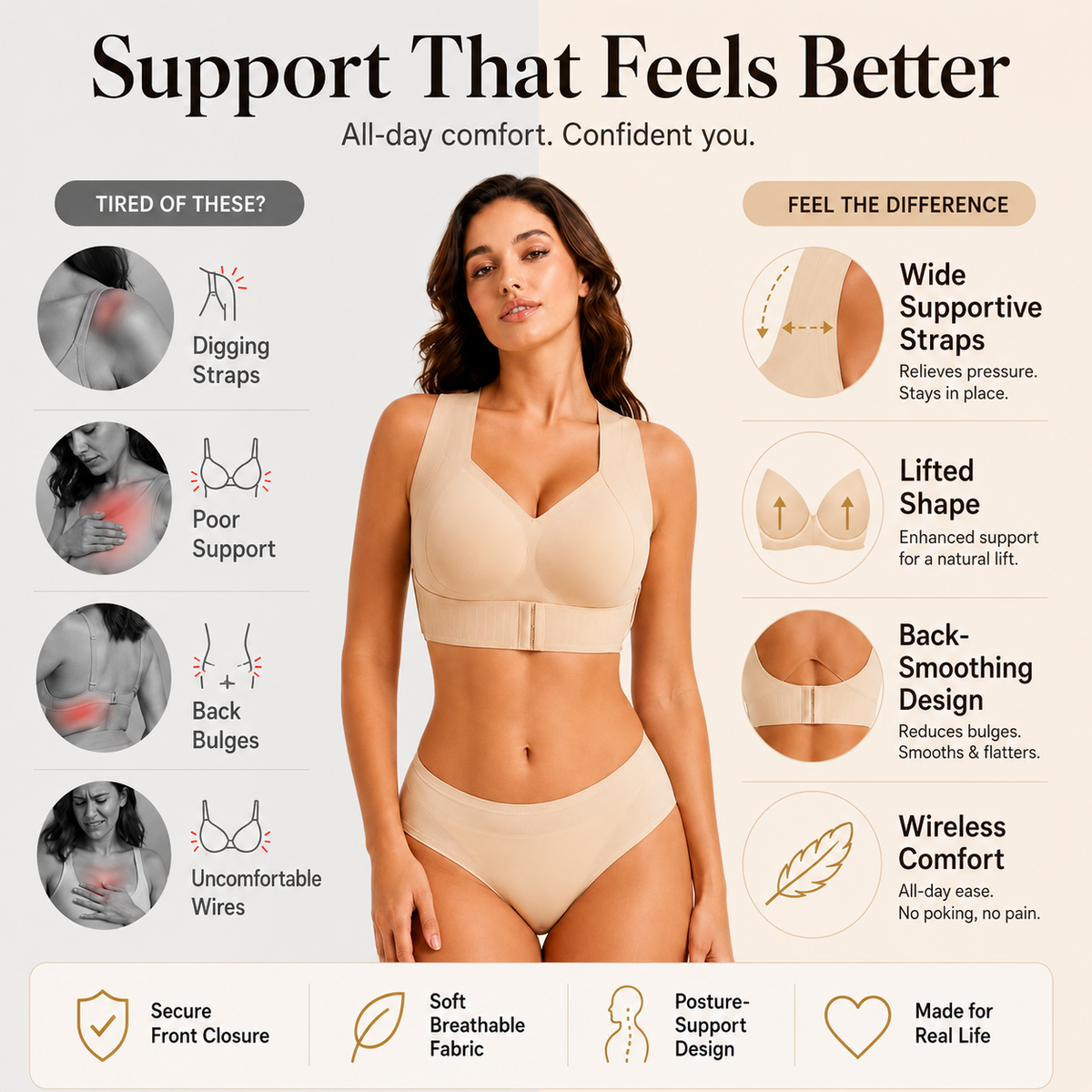 🔥LAST DAY 50% OFF Cross Back Front Closure Wireless Posture Support Bra