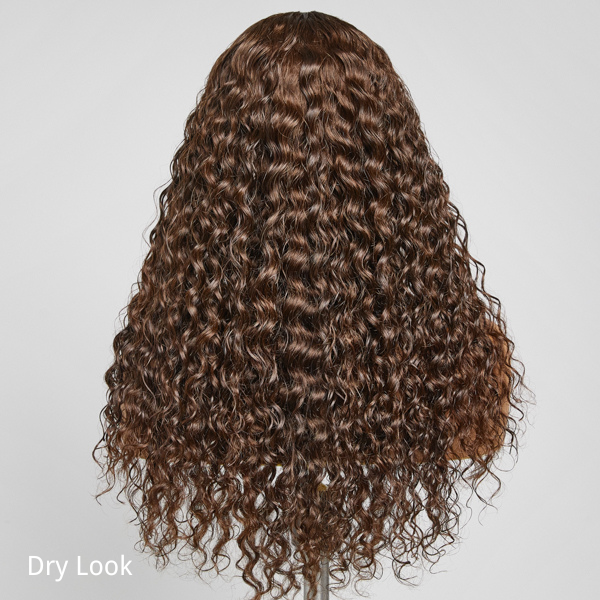 Brown Water Wave 5x5 Closure Lace Glueless Mid Part Long Wig 100% Human Hair  - US Only