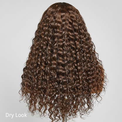 Brown Water Wave 5x5 Closure Lace Glueless Mid Part Long Wig 100% Human Hair  - US Only