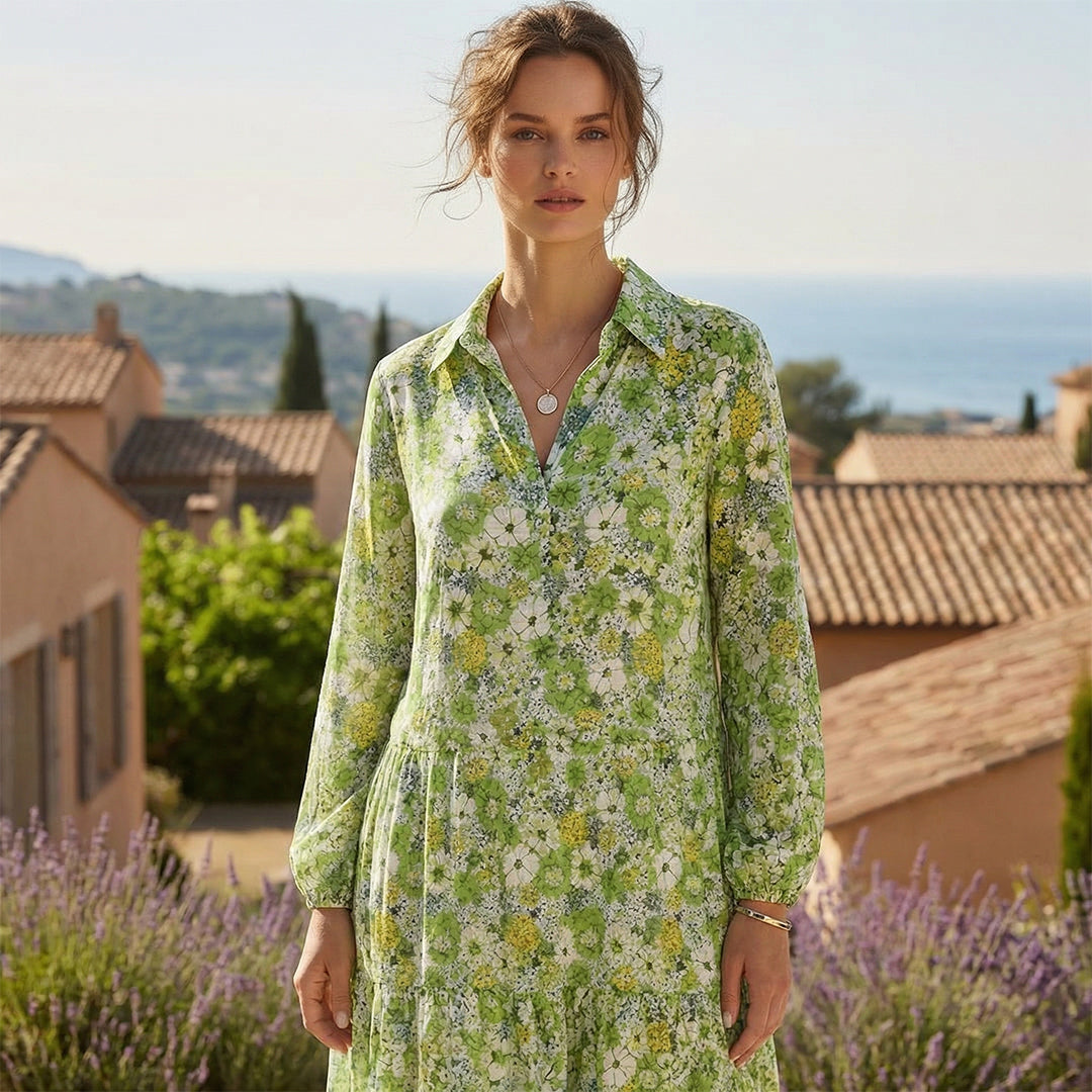 Bohemian Floral Puff Sleeve V-Neck Dress
