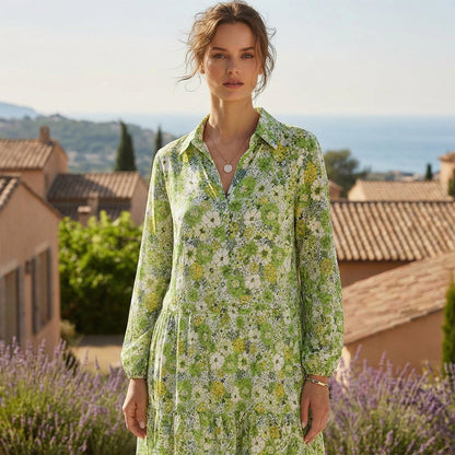 Bohemian Floral Puff Sleeve V-Neck Dress