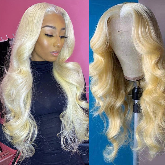 #613 Blonde Glueless Skin Like HD Lace Frontal Wig Body Wave Bleached Blonde Human Hair Wigs