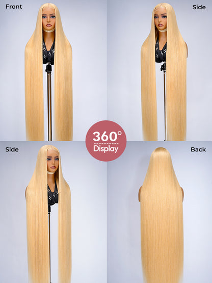 Honey Blonde 50 Inch Straight Long Wig 250% High Density 13x6 Undetectable HD Lace Human Hair Wig