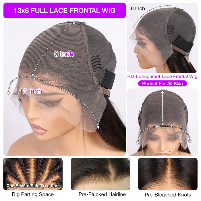 Full 13x6 Lace Frontal Wig Skin Melt HD Lace Wig Body Wave Pre Plucked & Bleached Glueless Wig