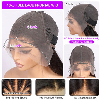 Full 13x6 Lace Frontal Wig Skin Melt HD Lace Wig Body Wave Pre Plucked & Bleached Glueless Wig
