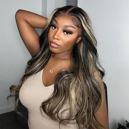 #1b/27 Blonde Highlights 4x4 HD Lace Closure Glueless Human Hair Wig