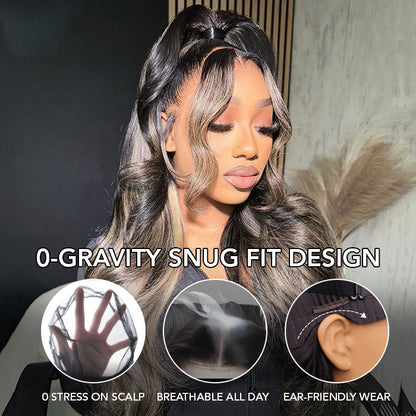 Honey Blonde Highlight Body Wave Lace Front Wigs Glueless HD Lace Human Hair Wig 220% Density
