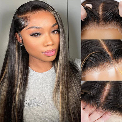 Honey Blonde Highlight Body Wave Lace Front Wigs Glueless HD Lace Human Hair Wig 220% Density