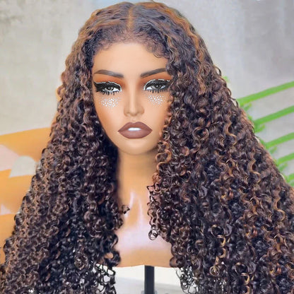 #1B/30 Balayage Highlights 4C Edges Curly Wig 13x6 Full HD Lace Pre Plucked Realistic Hairline Glueless Wig