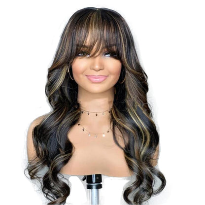 Body Wave Wig With Bangs Brazilian Remy Human Hair Wigs For Women Pre Cut Lace