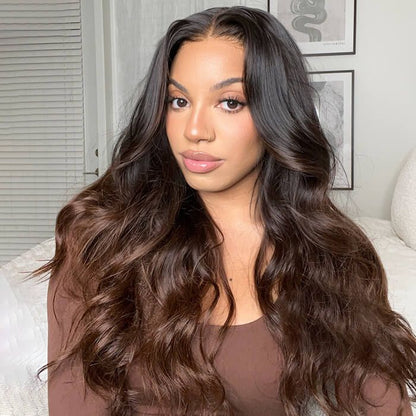 Ombre 1B/4 Brown Body Wave Invisi-String Snug Fit 360 Lace Frontal Wig Pre-Everything