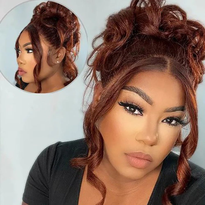 Reddish Brown Human Hair Body Wave Wigs 13X6 360 HD Lace Front Wigs Pre-Plucked Hairline