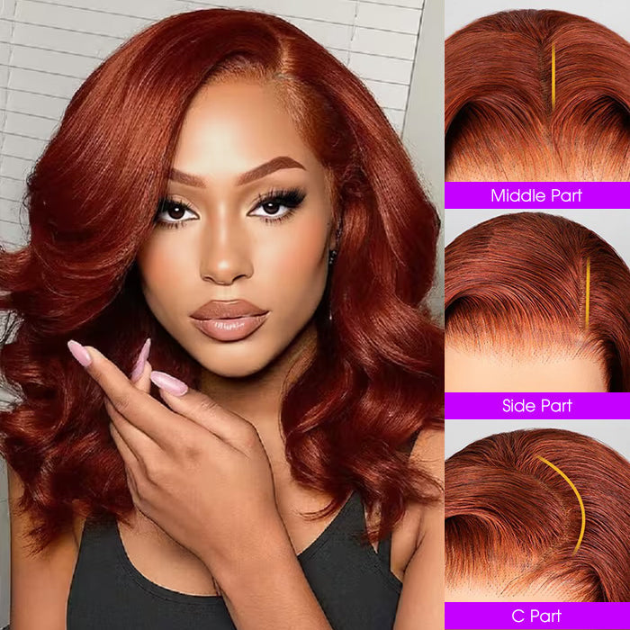 #33 Reddish Brown Color Body Wave 13x4/5x5 HD Lace Frontal Wigs Short Bob Red Brown Wig 220% Density
