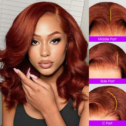 #33 Reddish Brown Color Body Wave 13x4/5x5 HD Lace Frontal Wigs Short Bob Red Brown Wig 220% Density
