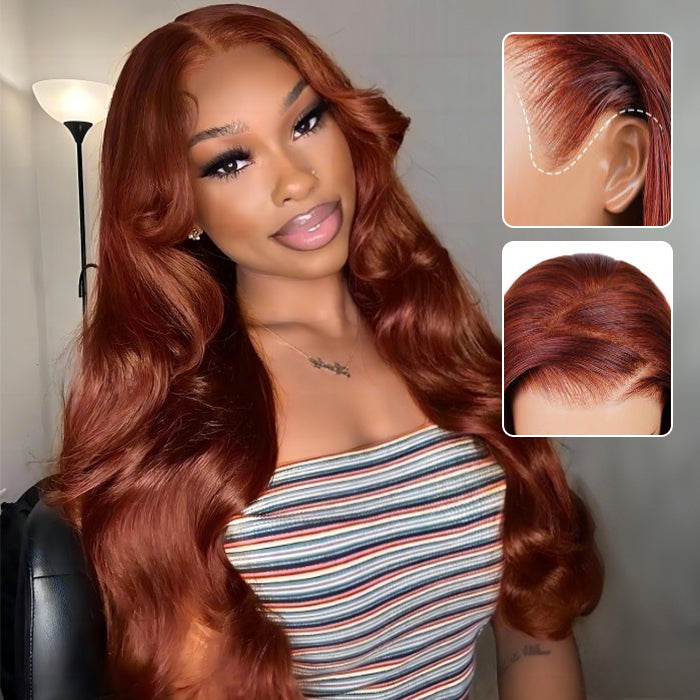 Reddish Brown Body Wave Glueless 13x4 Frontal Pre Cut HD Lace Wig Human Hair S M L Cap