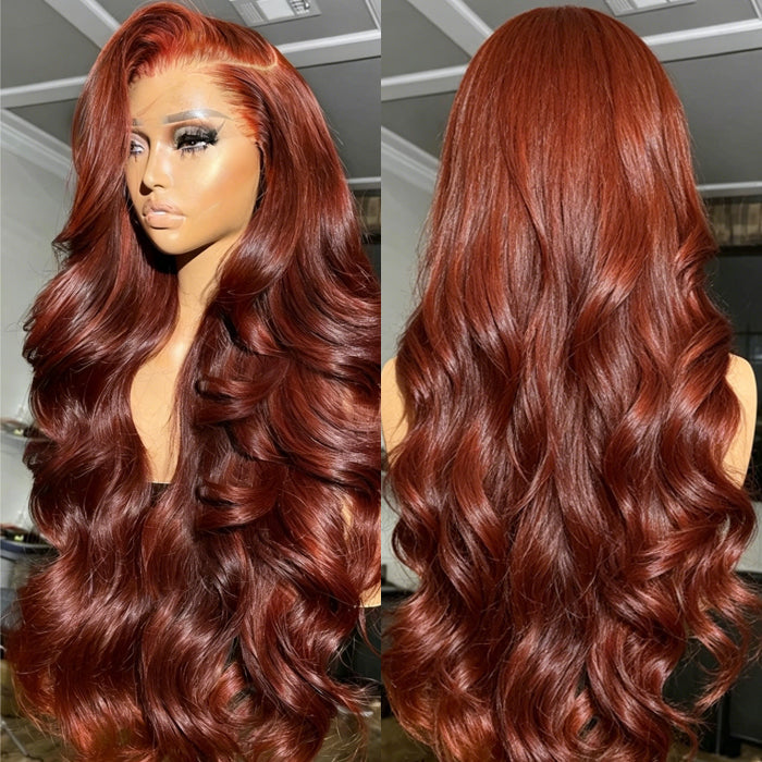Reddish Brown Body Wave Glueless 13x4 Frontal Pre Cut HD Lace Wig Human Hair S M L Cap