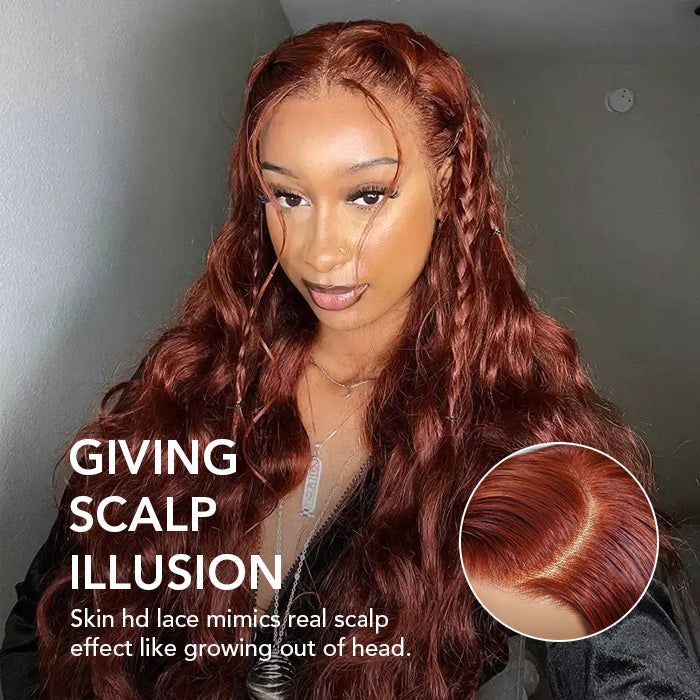 Reddish Brown Human Hair Body Wave Wigs 13X6 360 HD Lace Front Wigs Pre-Plucked Hairline