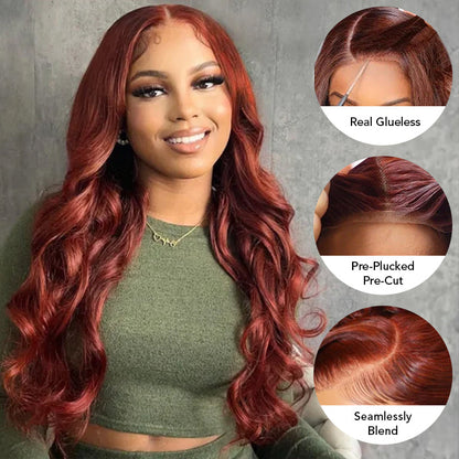 Reddish Brown Human Hair Body Wave Wigs 13X6 360 HD Lace Front Wigs Pre-Plucked Hairline