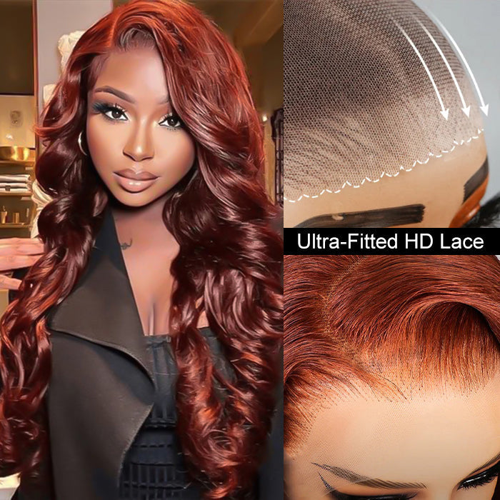 Reddish Brown Body Wave Glueless 13x4 Frontal Pre Cut HD Lace Wig Human Hair S M L Cap