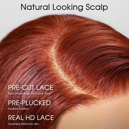 Reddish Brown Human Hair Body Wave Wigs 13X6 360 HD Lace Front Wigs Pre-Plucked Hairline