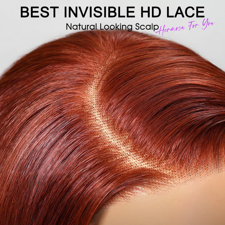 #33 Reddish Brown Color Body Wave 13x4/5x5 HD Lace Frontal Wigs Short Bob Red Brown Wig 220% Density