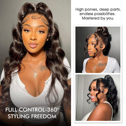 Body Wave Invisi-String Snug Fit 360 HD Lace Frontal Glueless Wig With Bleached Knots Lace Parting Anywhere