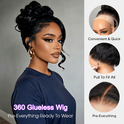 Pre Everything Glueless 360 Lace Wigs Body Wave Human Hair 180% Density Lace Parting Anywhere Fit All Head Size 360 Wig