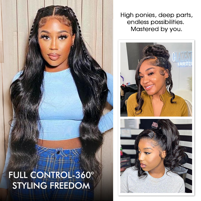 Pre Everything Glueless 360 Lace Wigs Body Wave Human Hair 180% Density Lace Parting Anywhere Fit All Head Size 360 Wig